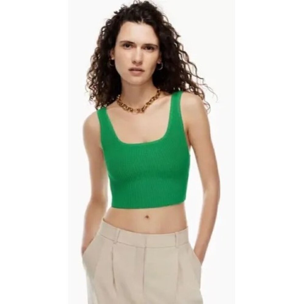 Aritzia Babaton square neck ribbed kelly green cropped tank size L